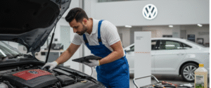 Volkswagen Delhi East showroom featuring Taigun and Virtus cars